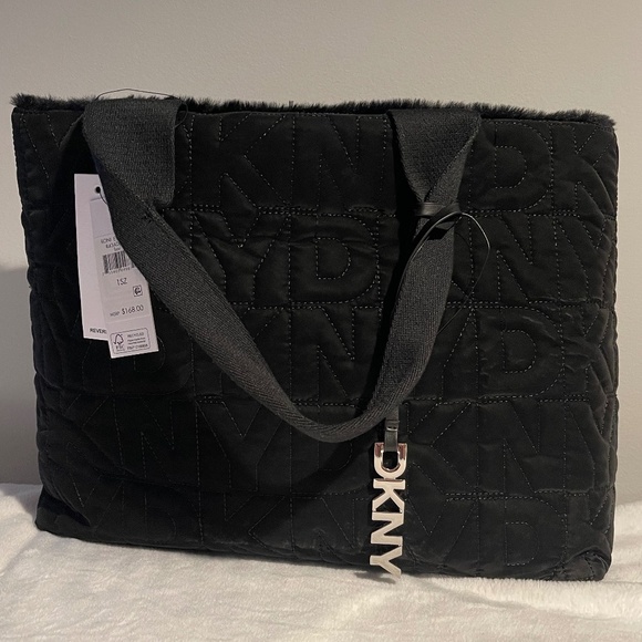DKNY Roni Faux Fur Reversible East West Tote - Black - NWT - Picture 1 of 7